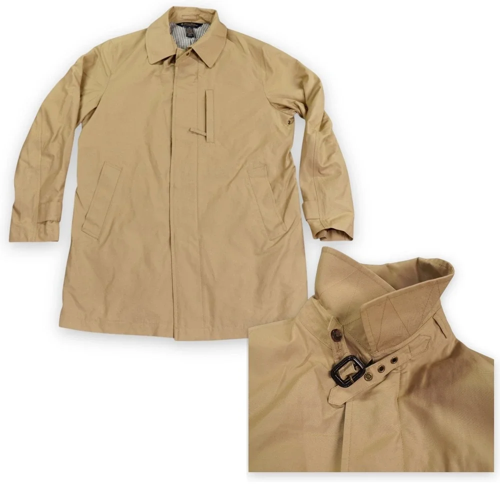 Brooks Brothers Trench‎ Coat Men Medium Khaki Cotton Y2K Belted Collar Heritage